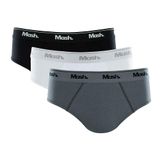 Kit Cueca Slip Mash 3 Peças Masculina Algodão Elástico Cinza médio M