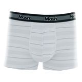 Cueca Boxer Listrada Mash Masculina Cotton Algodão Elástico Branco 01 P