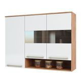 Armário De Cozinha Aéreo 120cm 3 Portas Com Nicho 100% Mdf Itália Espresso Móveis Castanho/branco