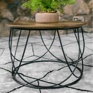 Mesa De Centro Redonda Base Aramada Cidreira Rivatti Madeira/preto