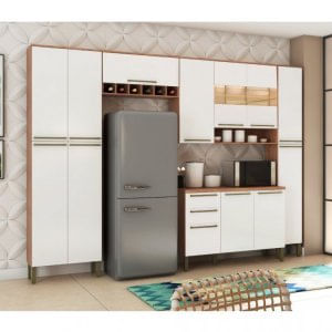 Cozinha Completa 5 Peças 100% Mdf, 13 Portas 2 Gavetas Balcão Com Tampo Itália Espresso Móveis Castanho/branco