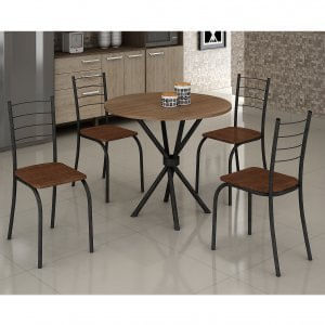 Conjunto Mesa Rendonda 4 Cadeiras Imbuia Minas Móveis Teixeira Martelado/marrom/imbuia
