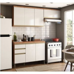 Cozinha Compacta 3 Peças 100% Mdf, 7 Portas E 2 Gavetas, Balcão Com Tampo Madri Espresso Móveis Castanho/branco