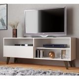 Rack para TV até 55 Polegadas, 3 Nichos, 1 Porta, Detroit J, Carvalho Branco