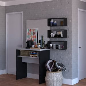 Conjunto Balin 1 Aparador E 3 Nichos Bramov Móveis Preto E Preto/cinza Cristal