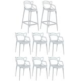 Kit - 6 X Cadeiras + 2 X Banquetas Altas Masters Allegra - Cinza Claro