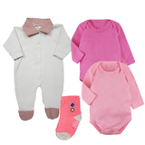 Kit 5 Peças Roupa De Bebê Inverno Body Macacão Meias Barato