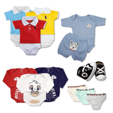 Kit 12 Pçs Roupa De Menino Bebê Com Body Polo Cueca E Tênis