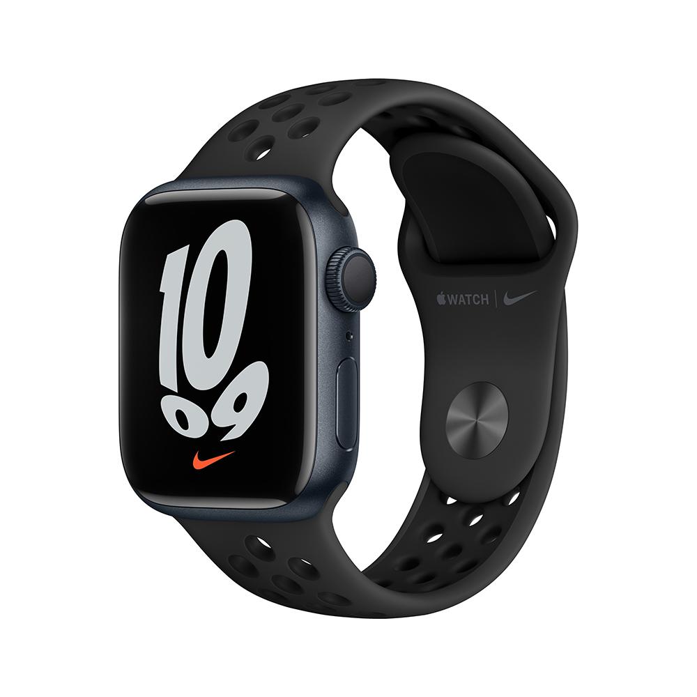 Apple Watch Nike Series 7 (gps, 41mm) - Caixa De Alumínio Meia-noite - Pulseira Esportiva Nike Cinza-carvão/preta