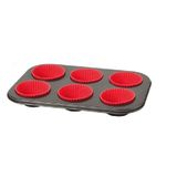 Forma Cupcake Anti-aderente De Metal Com 6 Cavas E Silicone Vermelho