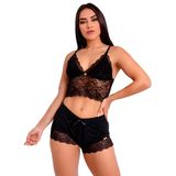 Pijama Short Doll Baby Doll Imi Lingerie Cropped Microfibra Renda Tóquio