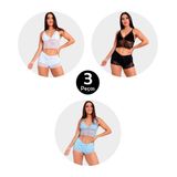 Kit 3 Pijama Short Doll Baby Doll Imi Lingerie Cropped Microfibra Renda Tóquio