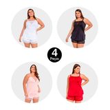 Kit 4 Pijama Baby Doll Imi Lingerie Em Microfibra E Renda Plus Size Cecília