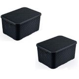 Kit 2 Caixa Organizadora Rattan Preto Com Tampa 7l Arqplast