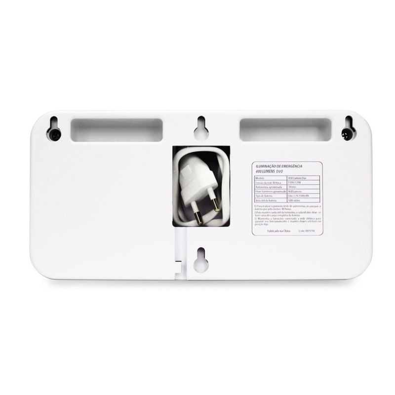 Luminária Luz Emergência LED Duo 400 Luméns Farois Embutidos