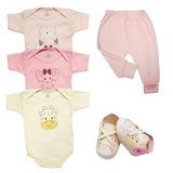 Body Bordado Enxoval Roupa Bebê Kit 5 Pçs Mijão E Sapatinho