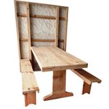 Mesa Parede Com 2 Bancos Dobrável 1,5m Sem Pintura Madeira