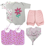 Kit Com 6 Pçs Presente Para Bebê Body Short Naninha Babador