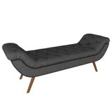 Puff Recamier Calçadeira 140cm Pés Palito Madeira Vêneto P02 Linho Chumbo - Mpozenato