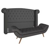 Cabeceira Cama Box Casal 140cm Provença Com Calçadeira Vêneto P02 Linho Chumbo - Mpozenato