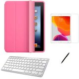 Kit Capa Smart Case Ipad 9a Geração 10.2 /can/pel E Teclado Branco - Rosa