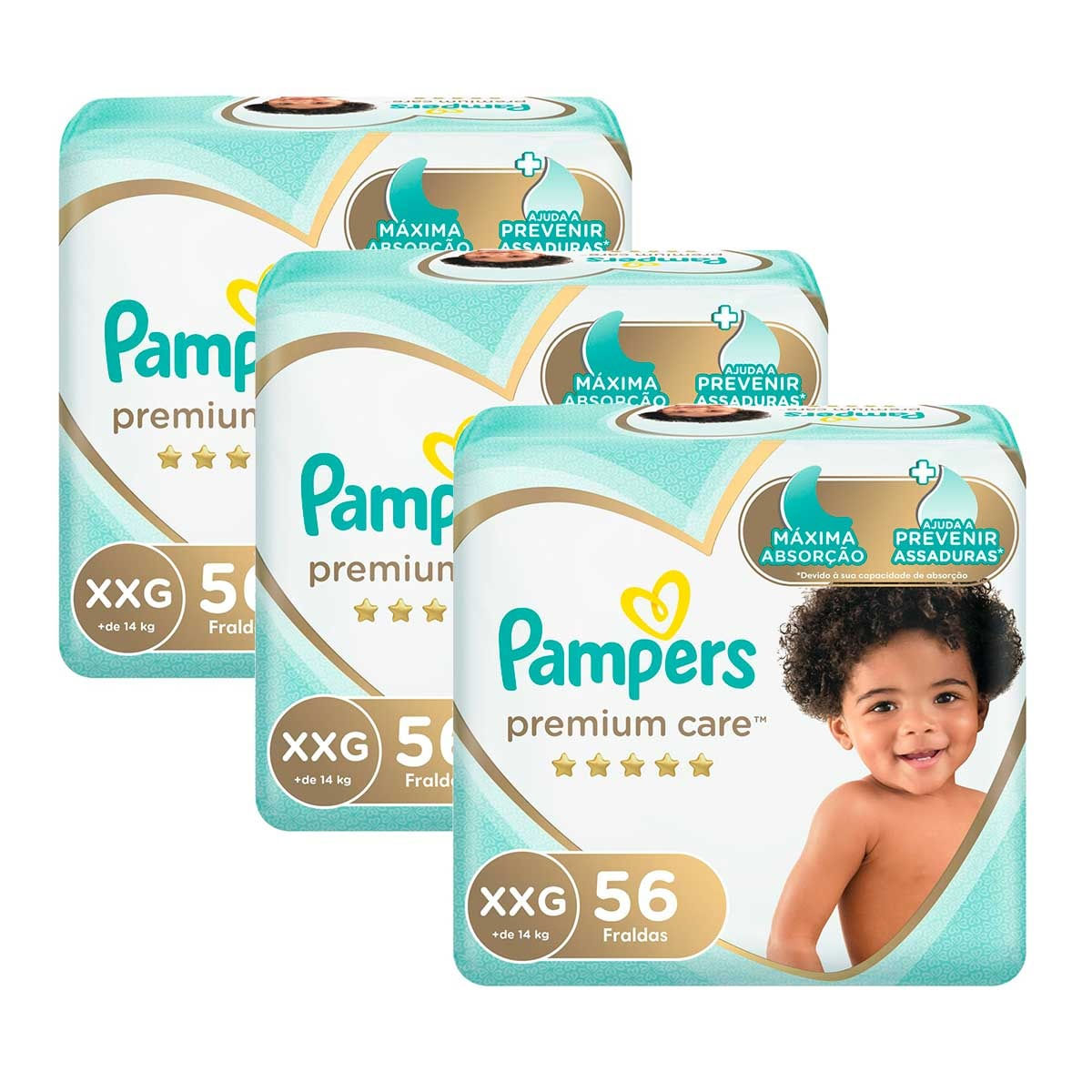 Kit De Fraldas Pampers Xxg Premium Care Jumbo 168 Unidades