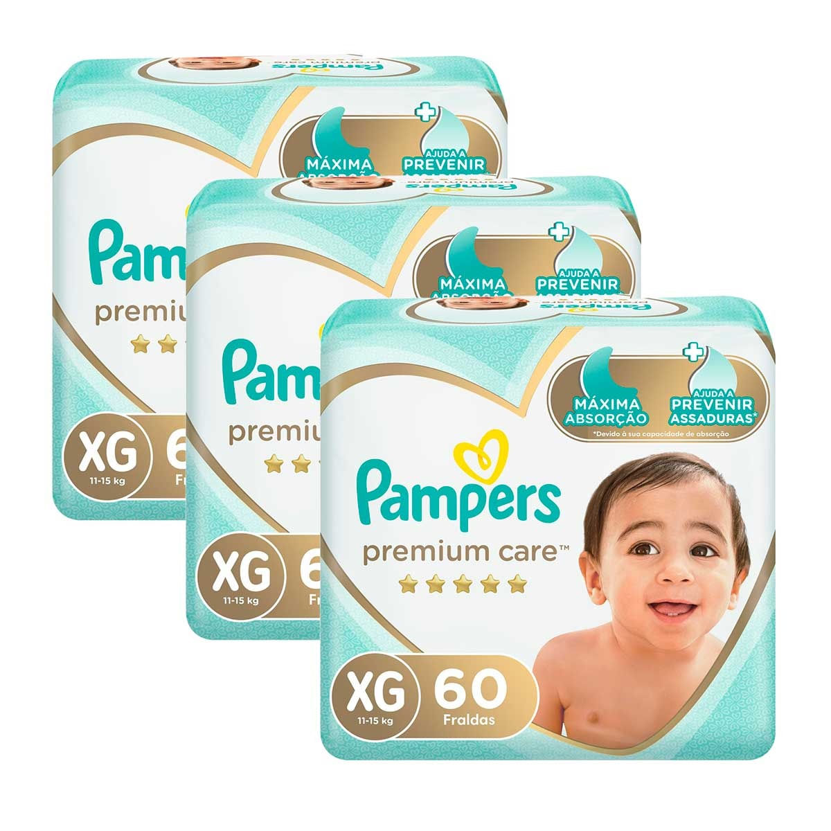 Kit de Fraldas Pampers XG Premium Care Jumbo - 180 Unidades