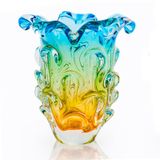 Vaso Em Cristal Murano Água Marinha E Âmbar  São Marcos