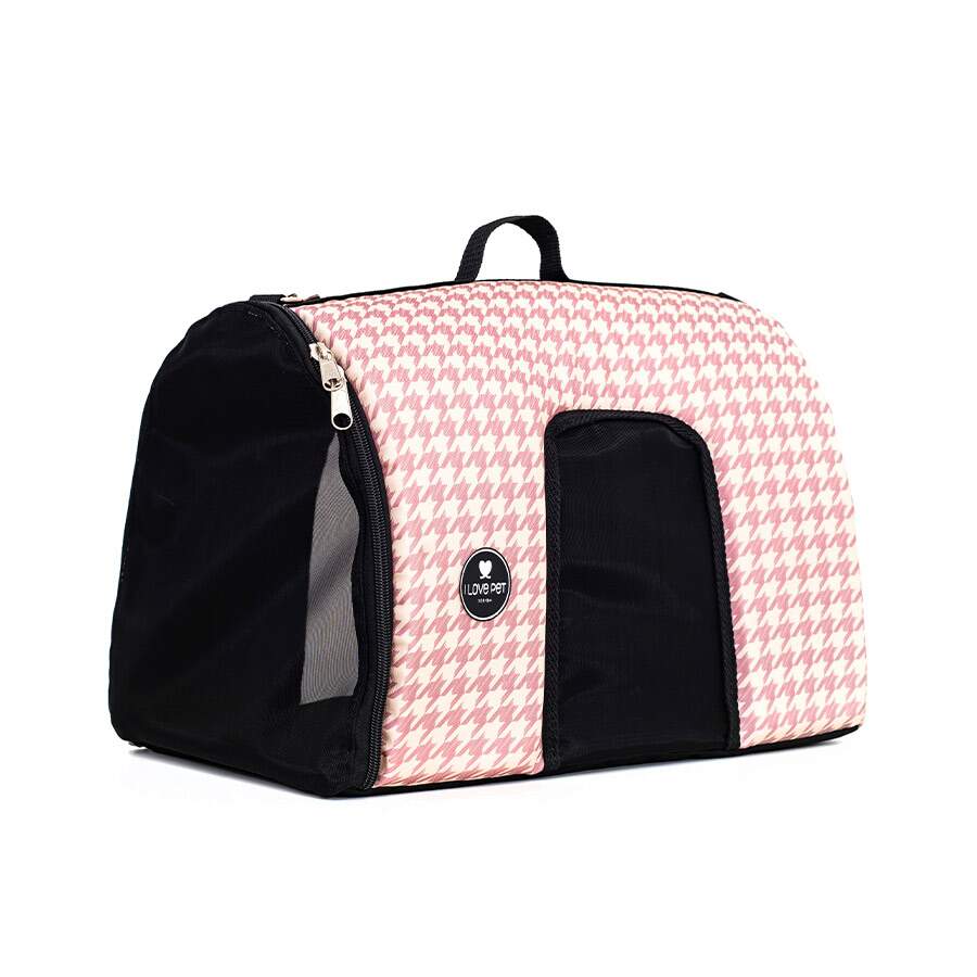 Bolsa De Transporte I Love Pet Pied De Poule Rosê Para Cães E Gatos - P