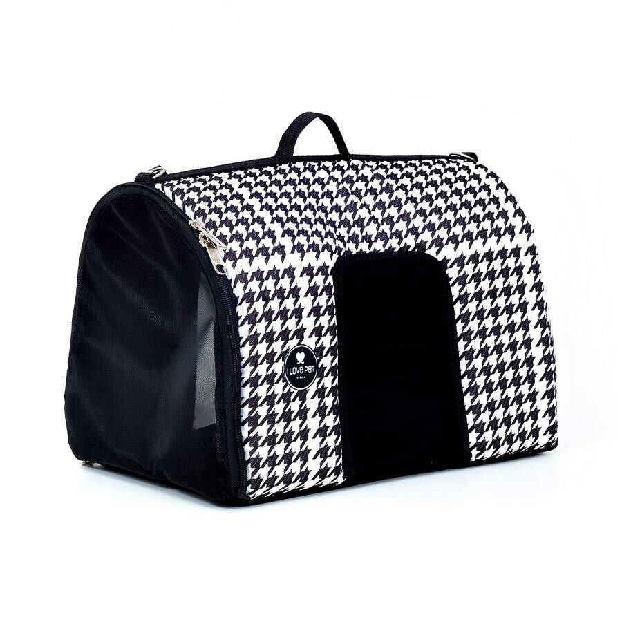 Bolsa De Transporte I Love Pet Pied De Poule P&b Para Cães E Gatos - P