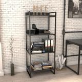 Estante Livreiro Prisma Estilo Industrial 60cm 4 Prateleiras Preto Onix - Mpozenato