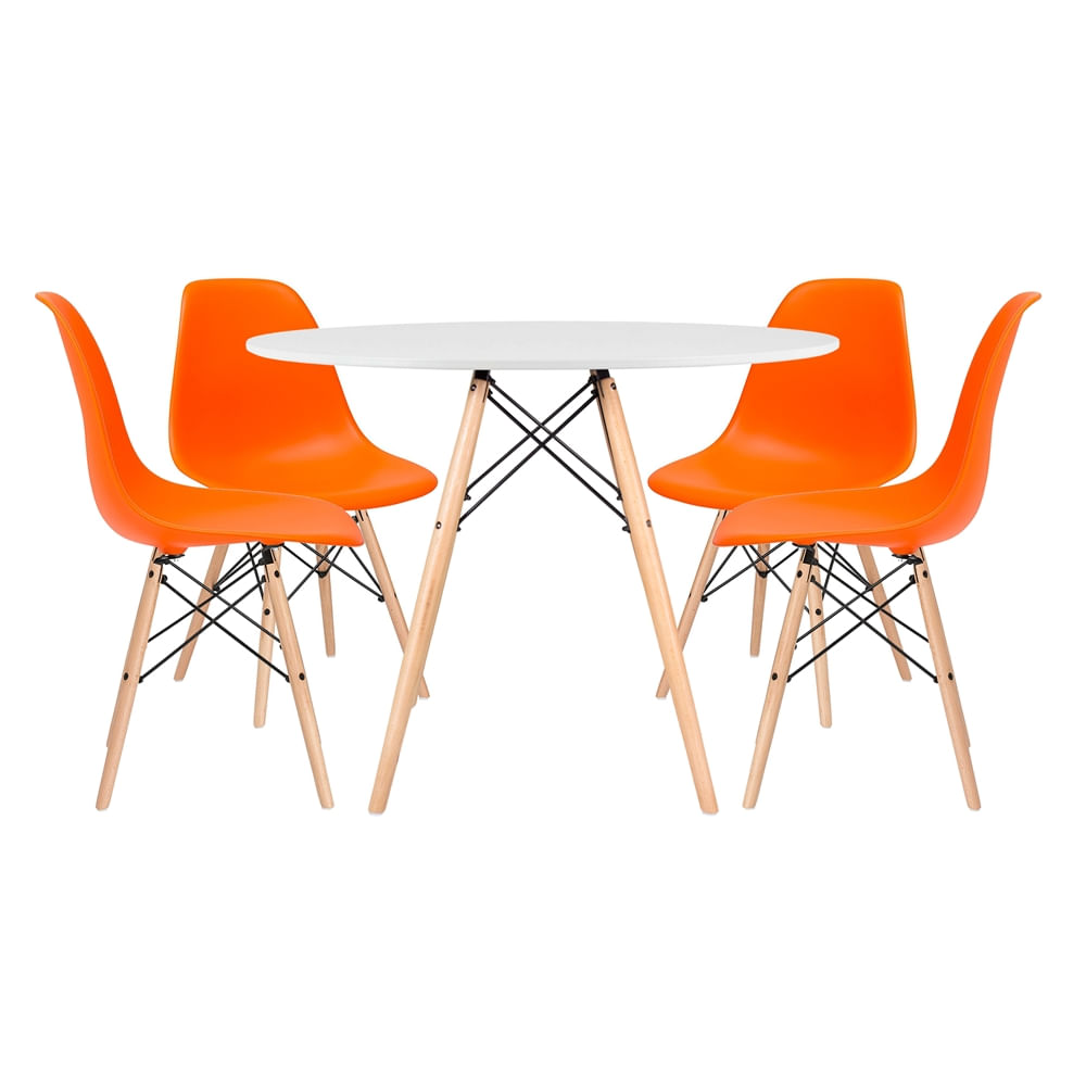 KIT - Mesa Eames 100 cm branco + 4 cadeiras Eames DSW - Laranja