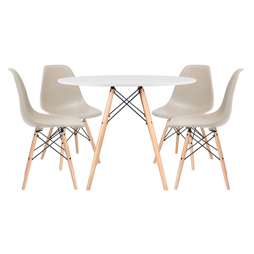 KIT - Mesa Eames 100 cm branco + 4 cadeiras Eames DSW - Nude