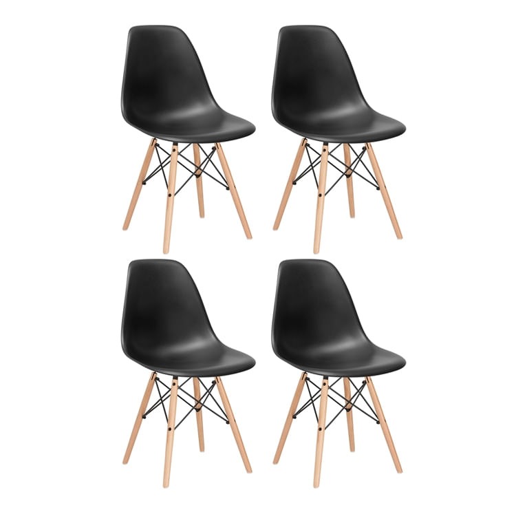 KIT - 4 x cadeiras Eames DSW - Madeira clara - Preto