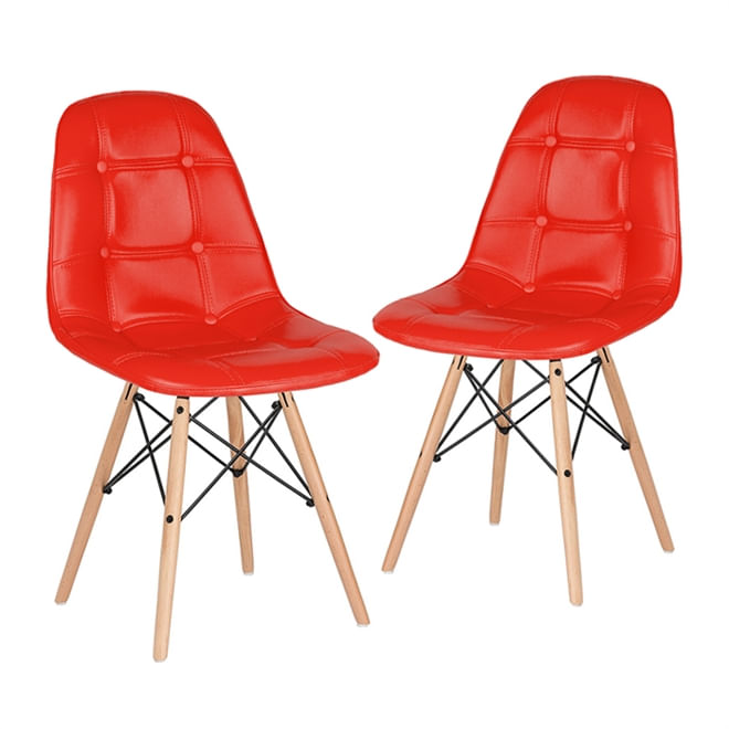 KIT - 2 x cadeiras Eames Botonê - Madeira clara - Vermelho