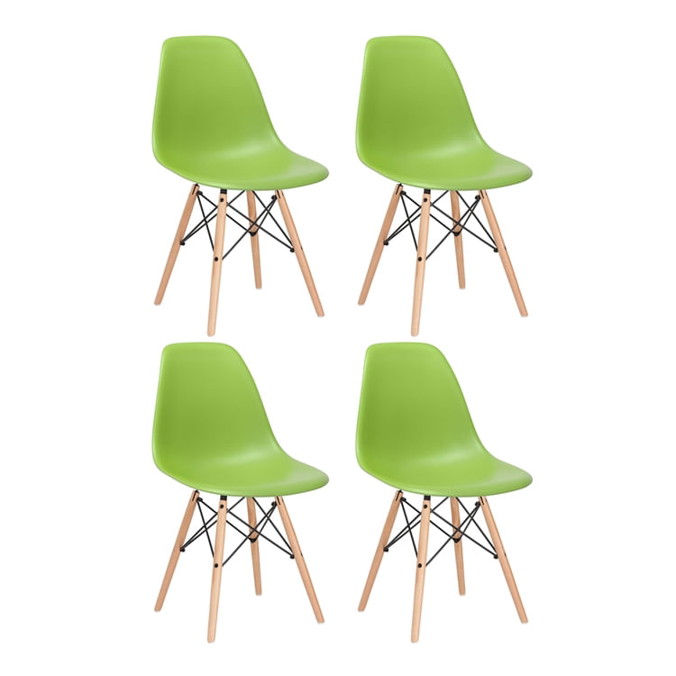 KIT - 4 x cadeiras Eames DSW - Madeira clara - Verde claro