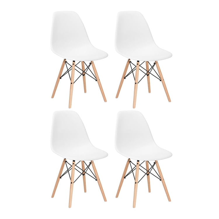 KIT - 4 x cadeiras Eames DSW - Madeira clara - Branco