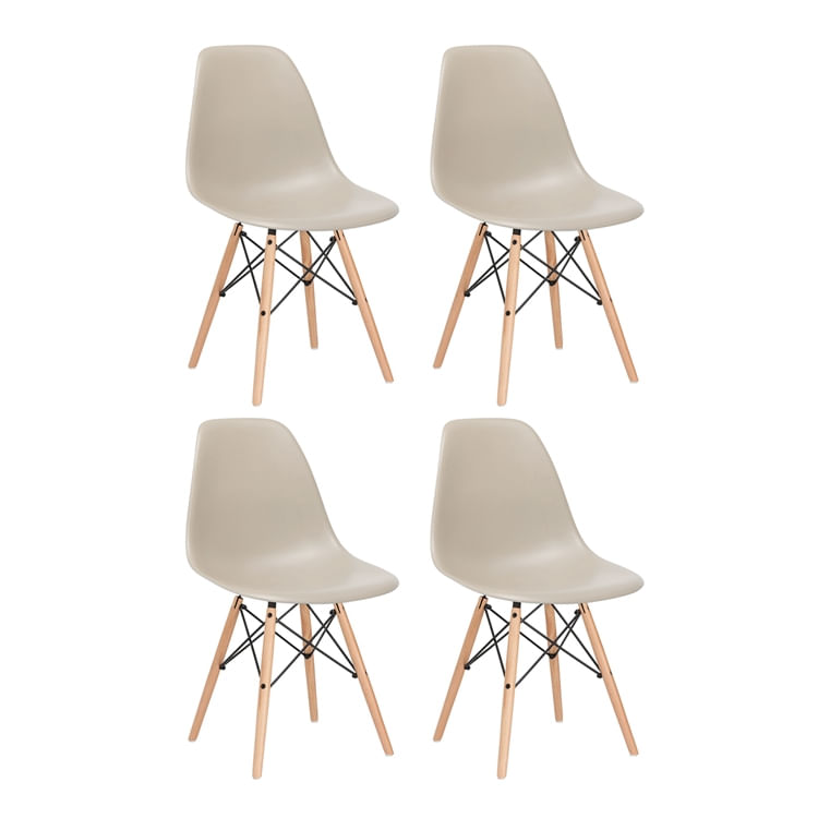 KIT - 4 x cadeiras Eames DSW - Madeira clara - Nude