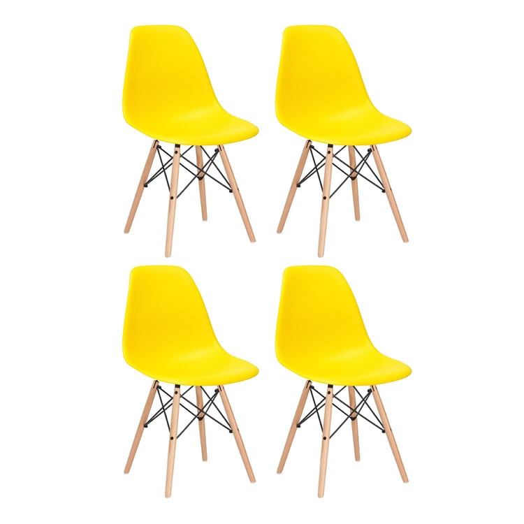 KIT - 4 x cadeiras Eames DSW - Madeira clara - Amarelo