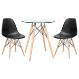 KIT - Mesa Eames 70 cm com tampo de vidro + 2 cadeiras Eames DSW - Preto