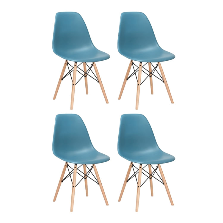 KIT - 4 x cadeiras Eames DSW - Madeira clara - Turquesa