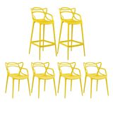 KIT - 4 x cadeiras + 2 x banquetas altas Allegra - Amarelo