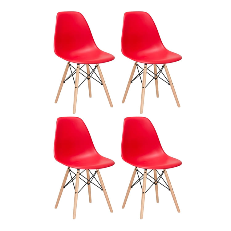 KIT - 4 x cadeiras Eames DSW - Madeira clara - Vermelho