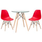 KIT - Mesa Eames 70 cm com tampo de vidro + 2 cadeiras Eames DSW - Vermelho
