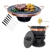 Kit Fondue 23cm + Fondue 800ml + 6 Garfinhos Pedra Sabão Curado