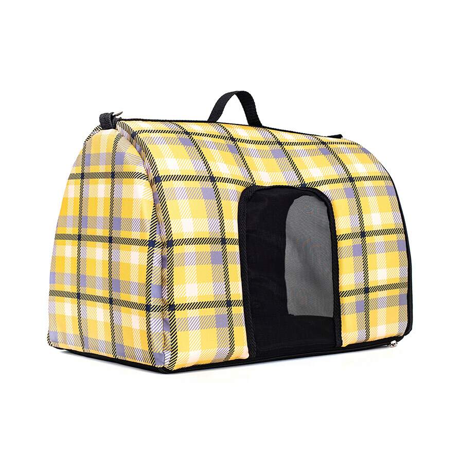 Bolsa De Transporte I Love Pet Xadrez Clássico Amarelo Para Cães E Gatos - M