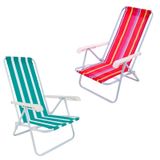 Kit Cadeiras De Praia E Piscina Reclinável 4 Posições Aço 2004 Com 2 Peças Mor