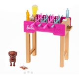 Barbie Mini Playset com Pet, Acessórios e Mesa de Pebolim de Trabalho, Tema da Noite do Jogo, Presente para Crianças de 3 a 7 anos