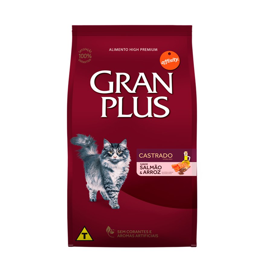 GranPlus Gatos Adultos Castrados Sabor Salmão e Arroz - 10Kg