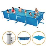 Piscina Estrutural Retangular 7.127 Litros com Filtro + Capa + Forro PVC Armação Intex